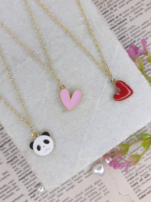 EnlightenMani Panda & Red Heart Necklaces Collection (PACK OF 3) Gold-plated Plated Alloy Necklace Set
