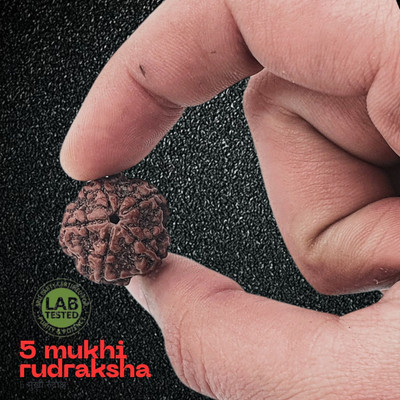 leahyallen 5 Mukhi Rudraksha Original Certified Lab Test & X-ray Report with Silver Capping Beads Wood Necklace