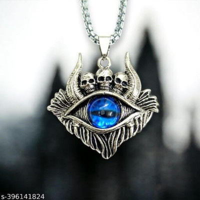 BRIGHTFRAME Gothic Blue Eye Pendant Necklace, designed with a striking dragon-eye-02 Sterling Silver Plated Stainless Steel Necklace