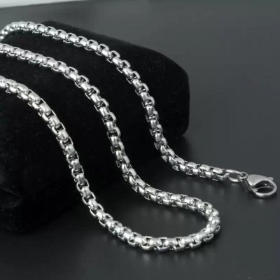 Jagsun Stylish Silver Chain Classic Box Pattern Stainless Steel Chain Men&Boys Sterling Silver Plated Stainless Steel Chain