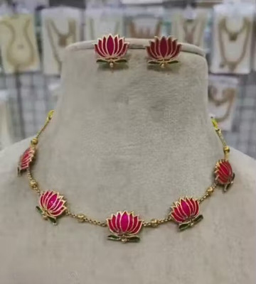 Labhumaa Alloy Gold-plated Pink, Gold Jewellery Set(Pack of 1)