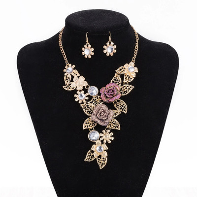 YELLOW CHIMES Fashion Party Wear Rose Flower Choker Gold-plated Plated Alloy Necklace Set