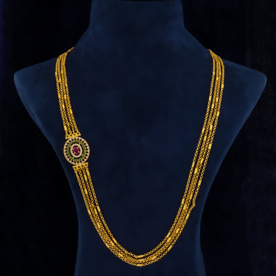 VRAJ JEWELLRY 1 GRAM GOLD PLATED 24-INCH LONG CHAIN DOUBLE MOPU CHAIN PENDANT FOR WOMEN/GIRLS. Cubic Zirconia Gold-plated Plated Brass Necklace Set