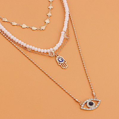 DESTINY JEWEL'S Gold Plated Stone Evil Eye Multi-Layered Charm Layered Necklace For Girl & Women Beads Gold-plated Plated Alloy Layered