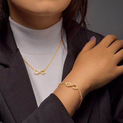 VAMA Adjustable 14K Gold Plated Infinity Cabel Necklace Bracelet Chain Set for Girls Crystal Gold-plated Plated Metal Chain Set
