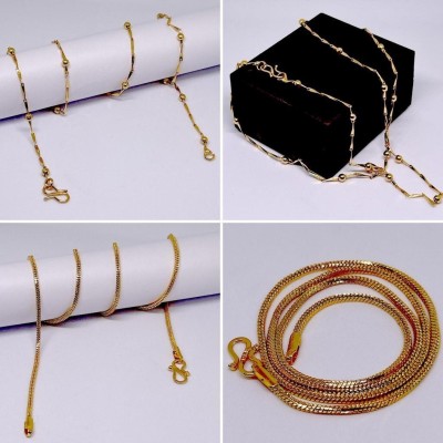 Nia Creations Combo of 2 light weight brass chains Gold-plated Plated Brass Chain Set