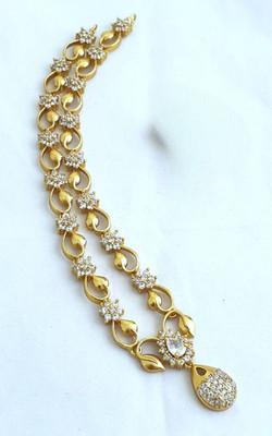 Influtive Traditional Wedding Wear Necklace/Jewellery Set For Women and Girls Cubic Zirconia Gold-plated Plated Brass Necklace Set