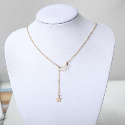 Vembley Trendy Single Layered Star In Moon Pendant Necklace For Women Gold-plated Plated Alloy Necklace