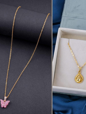 Dressberry SET OF 2 PENDANT CHAIN FOE GIRLS AND WOMEN Gold-plated Plated Brass Necklace Set