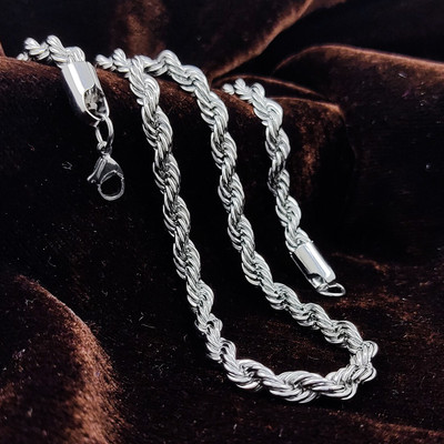Saizen Rhodium Plated Stainless Steel Rope Chain For Men And Boys Rhodium Plated Stainless Steel Chain