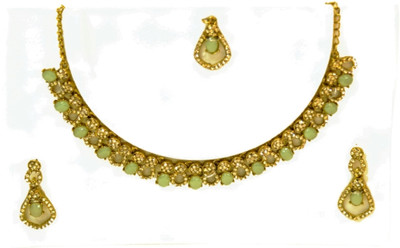 disha jewellery Elegant Green Stone Choker Necklace Set for Bridal & Festive Wear Gold-plated Plated Alloy Necklace