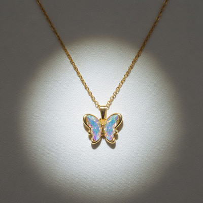 VR Divine Adorn Golden Butterfly Jewelry Pendant with Shiny Multicolor Crystal Wings Gold-plated Plated Stainless Steel Chain Set