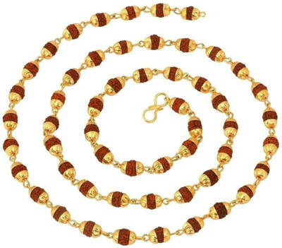 Jewelswonder Golden caps 108+1 Beads Rudraksha Mala for Japa Gold-plated Plated Brass Chain