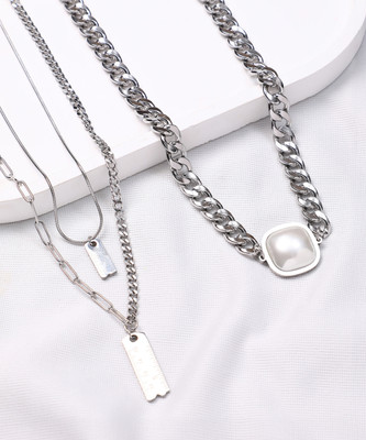 SOHI Set Of 2 Urban Chain Necklace - Metallic Silver Silver Plated Alloy Chain