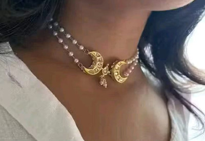 MITRANG CREATION Pearl kundan moon pendant necklace Beads Brass Choker