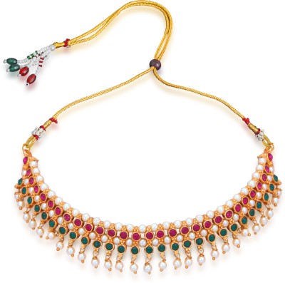 Karishma Kreations Ethnic Traditional Tanmani Moti Pearl Chinchpeti Thushi Necklace for Women Girls Pearl, Opal, Cubic Zirconia, Diamond Gold-plated Plated Brass, Metal, Copper, Alloy Necklace