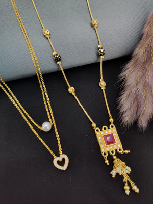 Dham Jewels Gold Plated American Diamond Fancy 2 Lyear Chain With Fancy necklace.. Cubic Zirconia Gold-plated Plated Alloy Chain