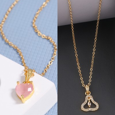 BOGHRA SALES BOGHRA SALES Pack of 2 Gold Plated Heart Necklace Pendant Chain for Girls,Women Diamond, Zircon Gold-plated, Rhodium Plated Mother of Pearl, Alloy Chain