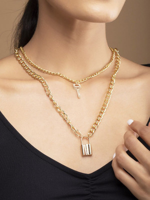 JDENTERPRISES Golden Double Layered Key Lock Chain Necklace For Girls And Women Gold-plated Plated Alloy Necklace