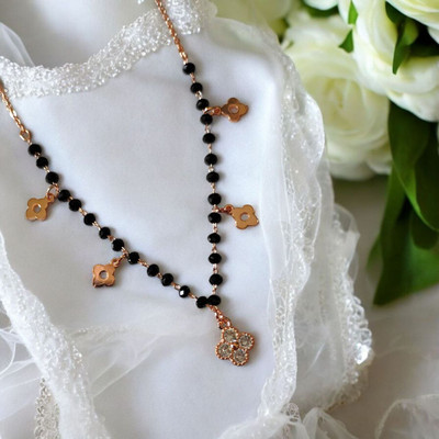 jisraa Diamond Black Moti Chain Choker Necklace Pendant for women & girls Gold-plated Plated Stainless Steel Choker