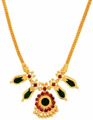 Kollam Supreme Kerala Traditional Nagapadam Necklace (Green) Gold-plated Plated Brass Necklace