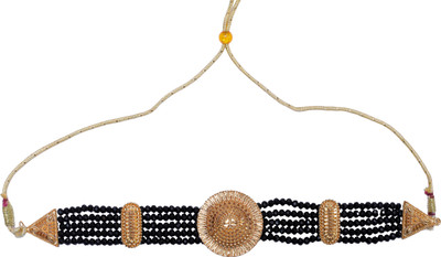 Uttarakhand Handicrafts Handcrafted Gold-Plated Circular Pendant Black Beads Choker Necklace for Women Crystal Gold-plated Plated Alloy Choker