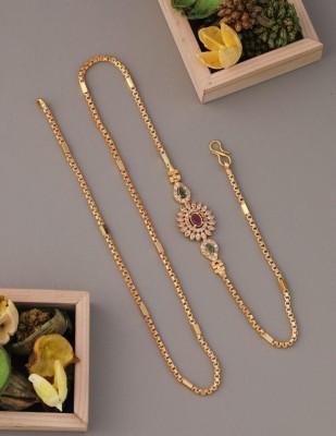 crystal fashion store Amreican Diamond Gold Plated 24 Inch Copper Mugappu Chain For Women and Girls Diamond Gold-plated Plated Copper Chain