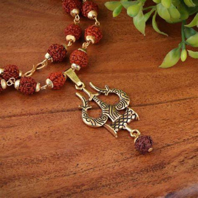 COMFORT PLANET Shiv Trishul mala Gold-Plated Lord Shiva Locket rudraksha moti Wood Pendant Set Rudraksha Necklace Set