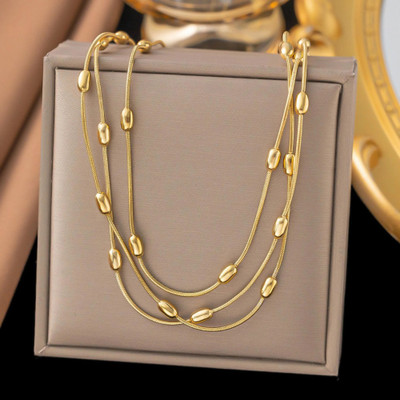 MYKI Anti-Tarnish Stainless Steel Gold Plated Multi-Layer Beaded Necklace Gold-plated Plated Stainless Steel Necklace