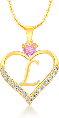 Heer Collection Heart Shape Alphabet 'L' Valentine Special Pendant Propose Wedding Anniversary Cubic Zirconia, Crystal Gold-plated Plated Brass, Copper Chain Set