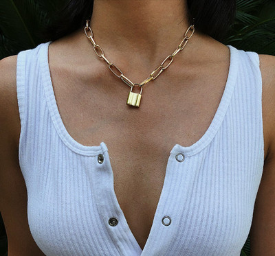 Arzonai geometric popular retro, personalized thick chain punk simple lock-shaped Metal Chain