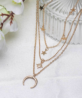 Vembley Triple Layered Gold Plated Stars and Moon Pendant Necklace for Women/Girls Gold-plated Plated Alloy Necklace