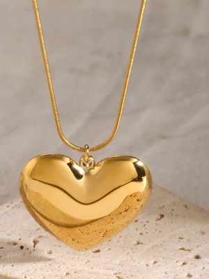 V FASHION JEWELLERY Thin Link Heart Shaped Pendant Necklace Chain For Women and Girls Gold-plated Plated Stainless Steel Chain Set