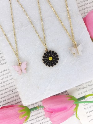 EnlightenMani Butterfly & Daisy Collection ~ Pack of 4 Necklaces Gold-plated Plated Alloy Necklace Set
