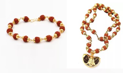 IGA COLLECTION Rudraksha Kaju Shape Ganeshji & 12 Beads Bracelet Gold-plated Plated Stainless Steel Necklace Set