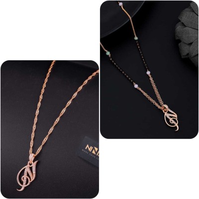 Jewel Knot Rose Gold N latter Alphabet Chain Pendent ,Mangalshutra Letter Gold-plated Plated Alloy Necklace