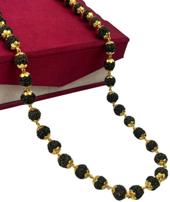 Banke Collection Natural & Energized Rudraksha Rosary/ Mala 35 Beads Big Rudraksh Mala Beads Silver Plated Brass, Alloy Chain