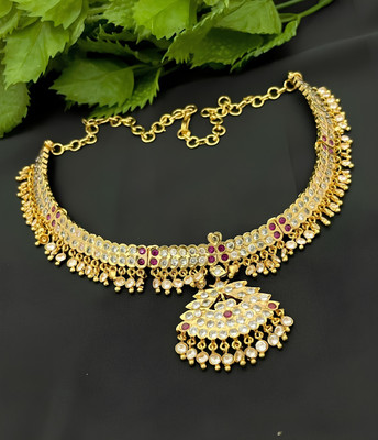 PBM CREATIONS Gold plated Latest and Traditional chain/Impon Adigai/Covering Necklace Gold-plated Plated Copper Chain Set