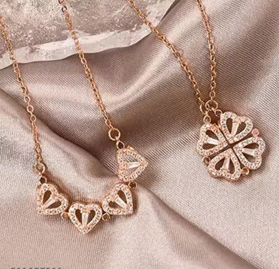 BRIGHTFRAME elegant rose gold necklaces, both designed with sparkling heart-shaped motifs-04 Gold-plated Plated Stainless Steel Necklace