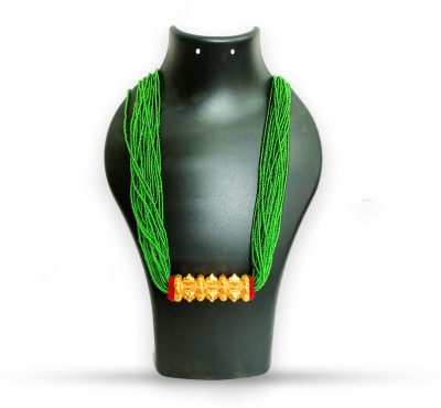 Priroxxy Nepali traditional jewellery necklace chain green tilhari pote mala Gold-plated Plated Brass, Fabric, Dori, Alloy Necklace