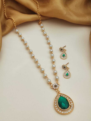 Vriti Imitation Alloy Gold-plated Green Jewellery Set(Pack of 1)