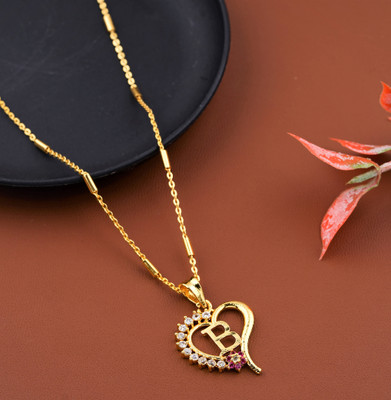 JETWAL B Name Pendant Heart Shape Design Alphabet B Locket with 18 Inch Chain Gold-plated Alloy Pendant
