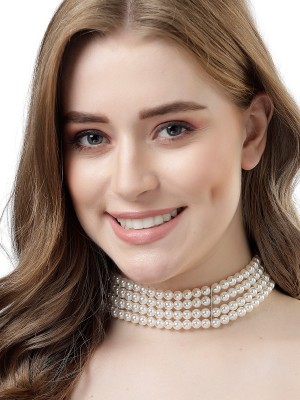 Scintillare by Sukkhi Beautiful Latest Stylish White Pearls Contemporary Choker Necklace for Women Rhodium Plated Alloy Choker