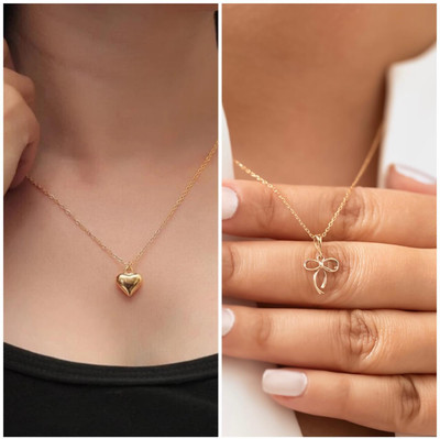 Aviman Creations BEAUTIFUL HEART & BOW TWO COMBO CHAIN SETS Pearl Gold-plated Plated Brass Chain Set