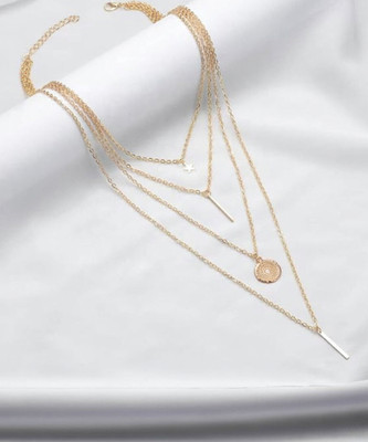 Vembley Stylish Four Layered Round Star Pendant Necklace For Girls Gold-plated Plated Alloy Necklace