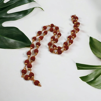 Dharmsaar Dharmsaar 40 Dana Rudraksha Mala Golden Cap Brass Plated Brass Chain