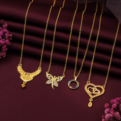 house of common combo of 4 Gold-plated Plated Brass Necklace