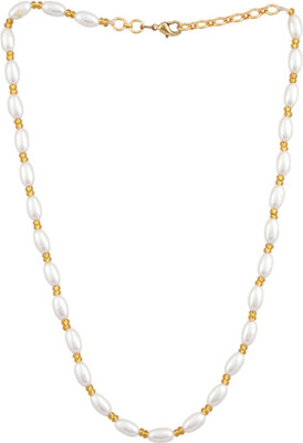Dressberry Elegant White Pearl and Gold Beaded Chain Necklace for Women & Girls Pearl Gold-plated Plated Brass Chain