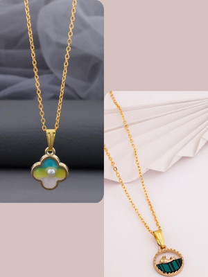 Dressberry Set Of 2 Gold-Plated Brass Minimal Artificial Beads Necklace Gold-plated Plated Brass Necklace