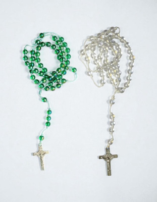 DIVINE Glass Bead & Green Beaded Catholic Rosary- Christian Japamala Prayer Chain Combo Plastic Chain